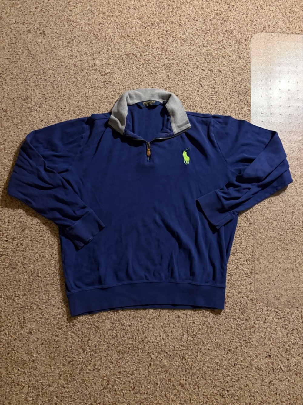Polo Ralph Lauren Navy 1/4 Zip Pullover with Lime Green Pony